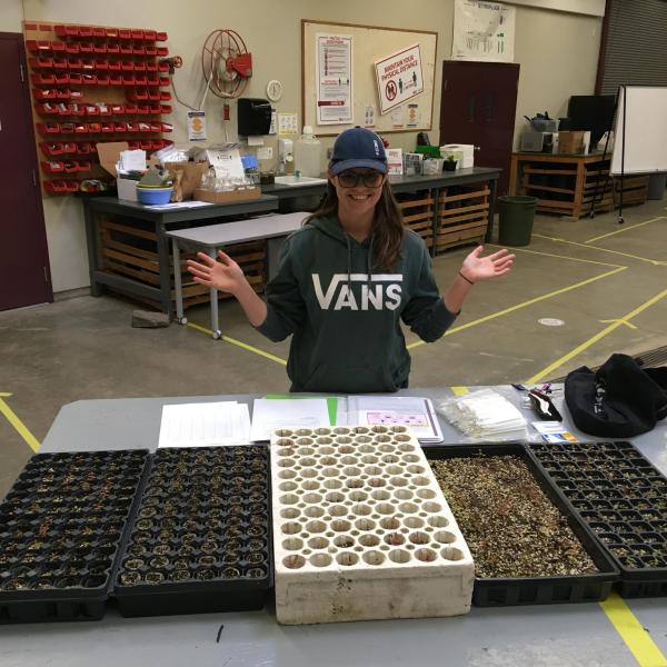 VIU Horticulture student performing research on Arbutus